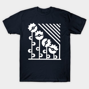 White Mechanical Flowers - Navy T-Shirt